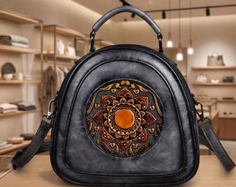 Retro Leather Crossbody Purse, Unique Dome Shoulder Bag for Women