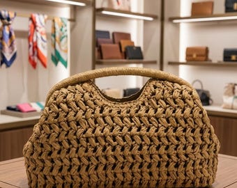 Woven Raffia Dumpling Bag, Summer Beach Straw Clutch
