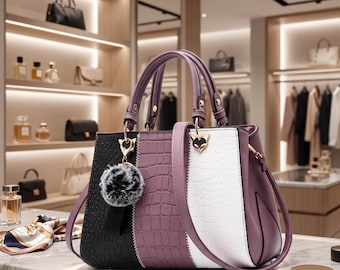 Minimalist Croc Leather Bag, Elegant Top Handle Tote