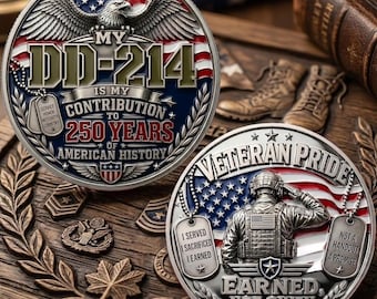 My DD-214 is My Contribution, 250 Years of American History Commemorative Coin,DD-214 Veteran Pride Challenge Coin, Military Retirement Gift
