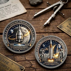 Artemis Program Commemorative Coin, Space Exploration Challenge Coin, 1969 to 2026 Moon Landing Token, NASA Fan Sci-Fi Collectible
