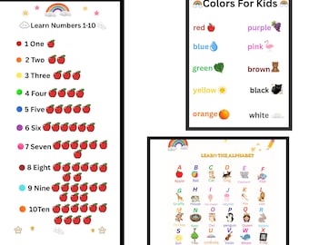 Pack d'apprentissage préscolaire : alphabet, nombres de 1 à 10, couleurs (téléchargement PDF)