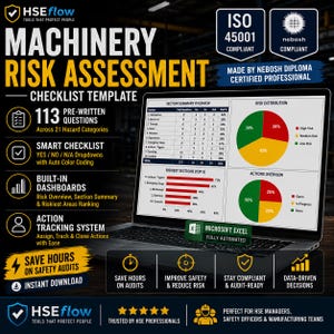 Machinery Risk Assessment Checklist Template | Excel Spreadsheet | EHS Safety Audit Tool | 113 Questions | Editable