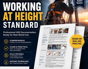 Working at Height Standard | HSE Policy Template | Editable Word | Risk Assessment | WAH Procedure | ISO 45001 | Instant Download