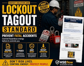 Lockout Tagout Procedure Template | LOTO Standard | Energy Isolation Procedure | HSE Safety Document | Editable Word | Instant Download