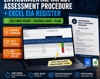 Environmental Impact Assessment Template | EIA Procedure + Register Excel | ISO 14001 Template | HSE Document | Environmental Audit Tool