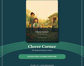 Clover Corner Story Coloring Book, Garden Activity PDF for Kids Ages 4-8 (Digital Download)