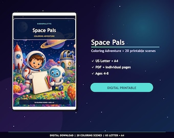 Libro da colorare spaziale per bambini, 20 pagine da colorare di astronauti, PDF stampabile, formato Letter e A4