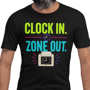 Klocka in Zone Out-tröja | Rolig arbetsplatshumor-tröja, blåkragekläder