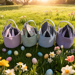 Adorable Rabbit Ear Handbag with Gingham Lining, Perfect for Easter Gifts, Baby Showers, or Nursery Room Organization