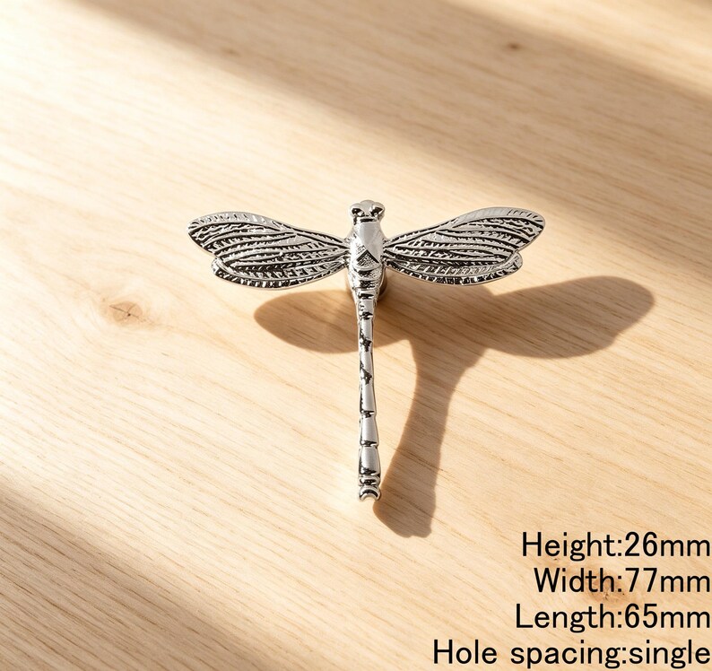 Boutons d'armoire libellule et abeille en laiton massif, poignées de tiroir insectes dorées de luxe Silver - 65mm