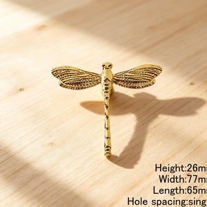 Boutons d'armoire libellule et abeille en laiton massif, poignées de tiroir insectes dorées de luxe Gold - 65mm