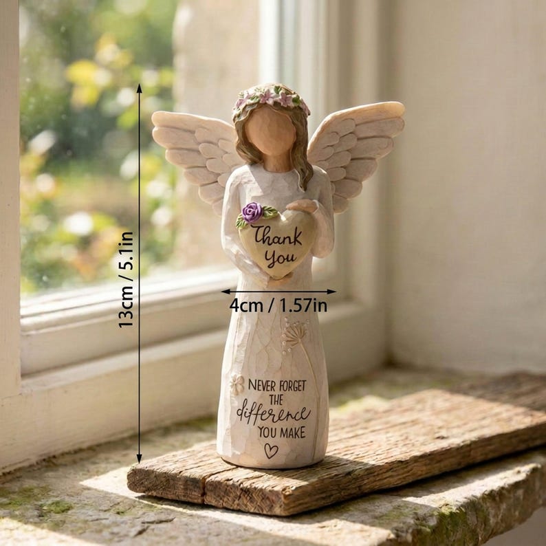 Thank You Angel Figurine with Heart, Hand-Painted Resin Appreciation Keepsake, Meaningful Gift for Teacher, Nurse, Mentor, Volunteer image 4