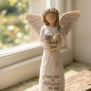 Thank You Angel Figurine with Heart, Hand-Painted Resin Appreciation Keepsake, Meaningful Gift for Teacher, Nurse, Mentor, Volunteer image 2
