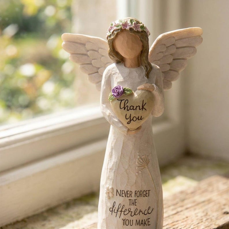 Thank You Angel Figurine with Heart, Hand-Painted Resin Appreciation Keepsake, Meaningful Gift for Teacher, Nurse, Mentor, Volunteer image 2