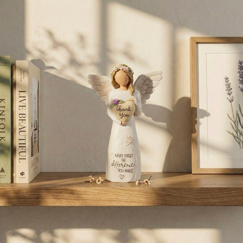 Thank You Angel Figurine with Heart, Hand-Painted Resin Appreciation Keepsake, Meaningful Gift for Teacher, Nurse, Mentor, Volunteer image 7