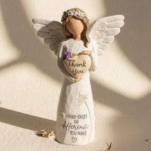 Thank You Angel Figurine with Heart, Hand-Painted Resin Appreciation Keepsake, Meaningful Gift for Teacher, Nurse, Mentor, Volunteer image 3