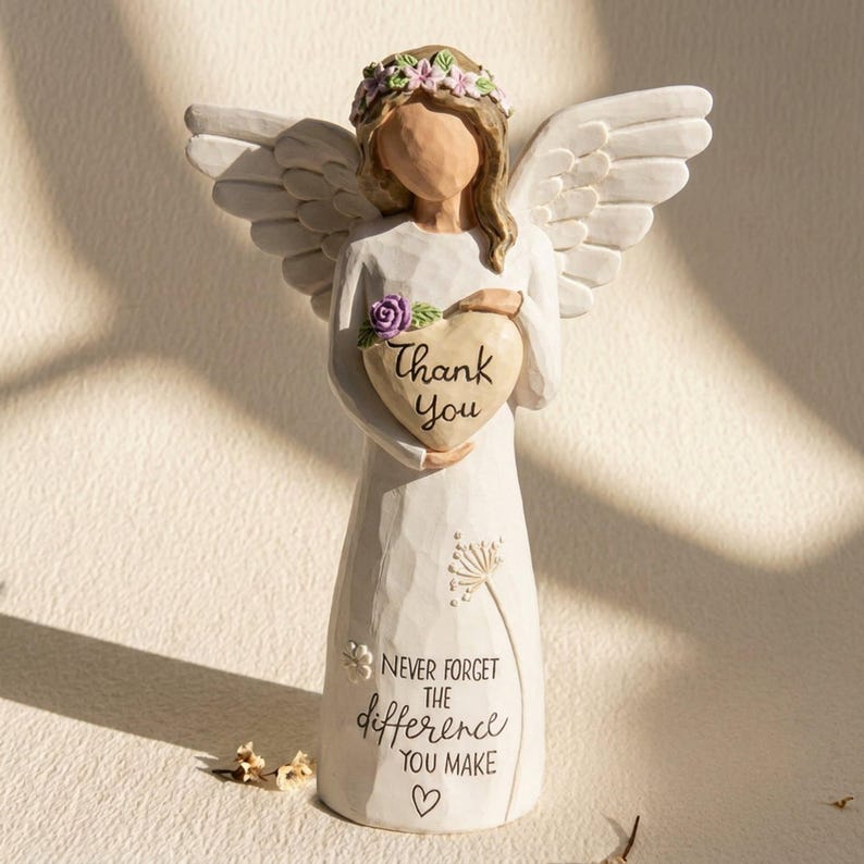 Thank You Angel Figurine with Heart, Hand-Painted Resin Appreciation Keepsake, Meaningful Gift for Teacher, Nurse, Mentor, Volunteer image 3