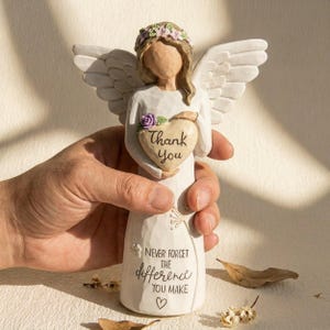 Thank You Angel Figurine with Heart, Hand-Painted Resin Appreciation Keepsake, Meaningful Gift for Teacher, Nurse, Mentor, Volunteer image 6