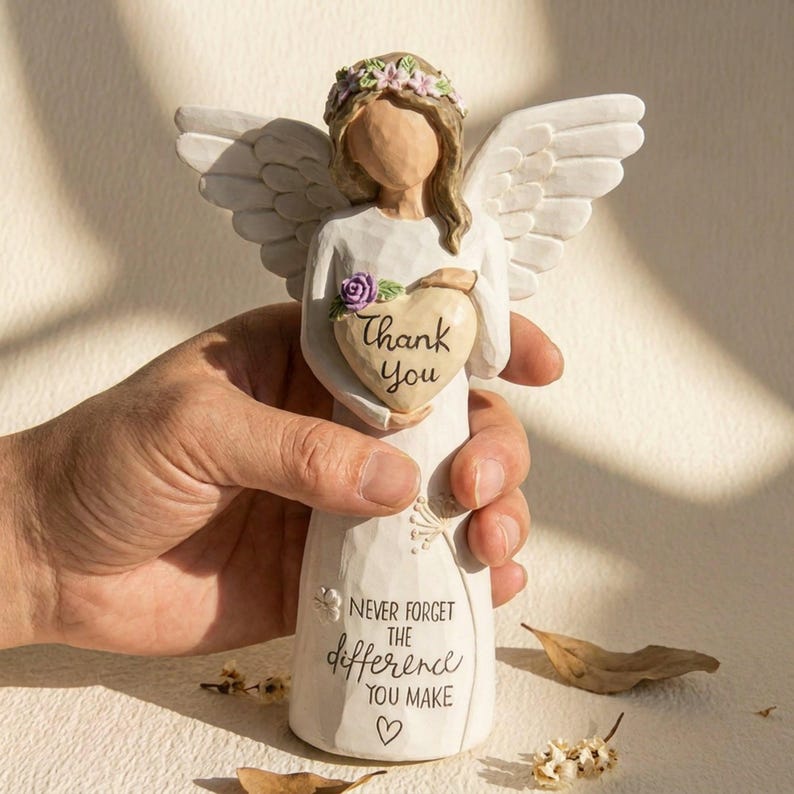 Thank You Angel Figurine with Heart, Hand-Painted Resin Appreciation Keepsake, Meaningful Gift for Teacher, Nurse, Mentor, Volunteer image 6