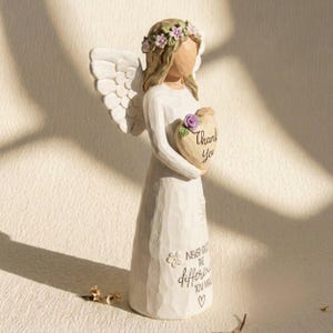 Thank You Angel Figurine with Heart, Hand-Painted Resin Appreciation Keepsake, Meaningful Gift for Teacher, Nurse, Mentor, Volunteer image 5