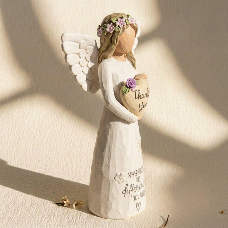 Thank You Angel Figurine with Heart, Hand-Painted Resin Appreciation Keepsake, Meaningful Gift for Teacher, Nurse, Mentor, Volunteer image 5