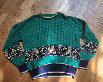 Vintage Gant Salty Dog Fisherman Green Knit Cotton Sweater Mens Hong Kong Y2K XL