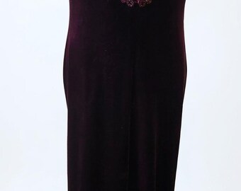Vtg 90's Y2K Zum Zum Niki Livas Burgundy Velvet Sequin  Open Front Maxi Dress S