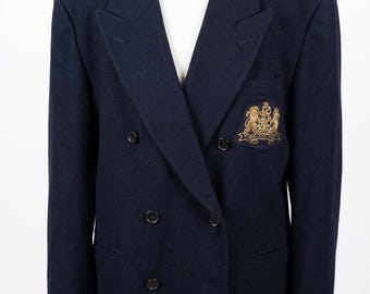 Upcycled Vintage Club Monaco Blazer Jacket Embroidered Ralph Lauren Crest L/G