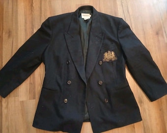 Upcycled Vintage Club Monaco Blazer Jacket Embroidered Ralph Lauren Crest L/G