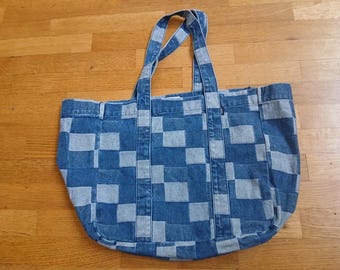 Neems Los Angeles Handmade Upcycled Denim Patchwork Tote Large Boho Distressed