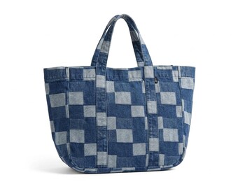 Neems Los Angeles Handmade Upcycled Denim Patchwork Tote Large Boho Distressed