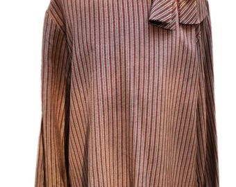 Vtg JH Collectibles Sz 10 Pussy Bow SECRETARY Blouse Brown Red Retro Y2K