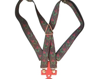 Vtg Pelican USA Christmas Theme Suspenders Black  Design Adjustable New