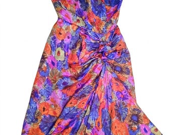 Vintage Mr. Blackwell Design Silk Floral Wiggle Dress XS 1950s Collectible