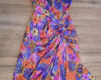 Vintage Mr. Blackwell Design Silk Floral Wiggle Dress XS 1950s Collectible