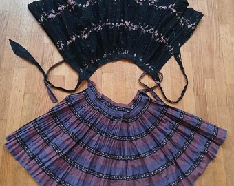 Vintage 80s Cotton Pleated Handmade Floral Retro Matching Skirts Lot 2 Age 7/8