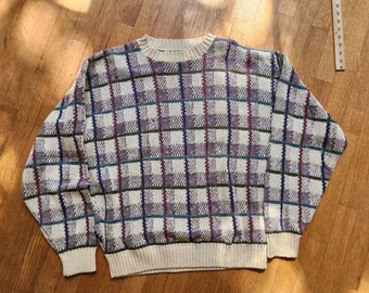 Vintage Crossings Golf Knit Sweater 100% Cotton Abstract Size L Made In USA Y2K