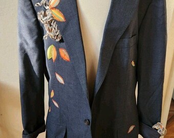 Vintage Polo University Club Embroidered Blazer – Gray Wool, Size 10