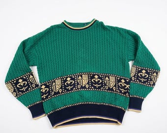 Vintage Gant Salty Dog Fisherman Green Knit Cotton Sweater Mens Hong Kong Y2K XL