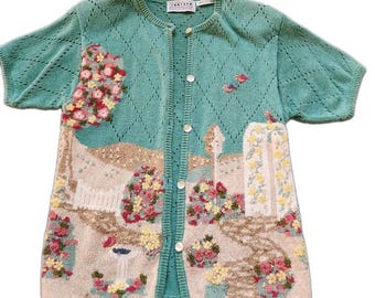 Vtg Jantzen Classics Sweater Vest Hand Embroidered Grandmacore Folk Beaded S