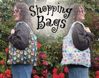 Sacs cabas réutilisables pour faire ses courses / Motifs aquarelle fantaisistes