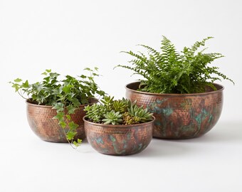 Hand-Hammered Copper Wall Planter, Boho Moroccan Garden Pocket