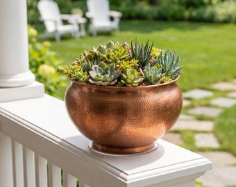 Hand Hammered Unlacquered Copper Planter Bowl, Indoor Outdoor Plant Pot