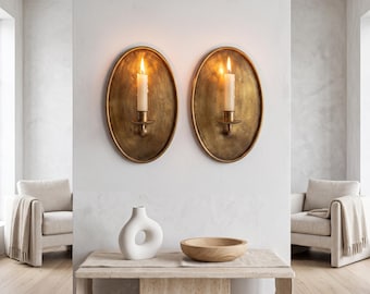Handcrafted Brass Oval Wall Sconce, Vintage Moroccan Candle Holder, Antique Ambiance Light