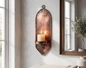 Hammered Copper Candle Sconce, Hand-Punched Moroccan Wall Holder, Rustic Farmhouse Decor