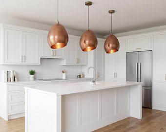 Hammered Copper Oval Pendant Light, Rustic Industrial Kitchen Fixture, Morocco Hardware