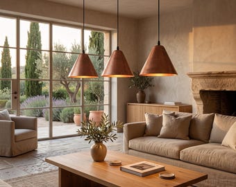 Solid Copper Cone Pendant Light, Modern Kitchen Island Lamp, Moroccan Artisan Hanging Light