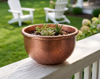 Hammered Copper Bowl Planter, Handmade Copper Plant Pot