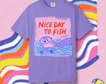 Camiseta "Un buen día para pescar" con diseño de nutria / Camiseta unisex con estampado de pesca
